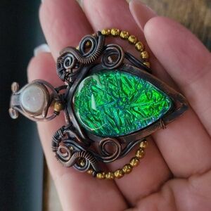 Handcrafted Green Pendant with Gold Accents
